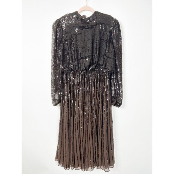 NWT Mac Duggal Long Sleeve Sequin Tea Length Dress 18 Dark Chocolate #8056 - Picture 6 of 11